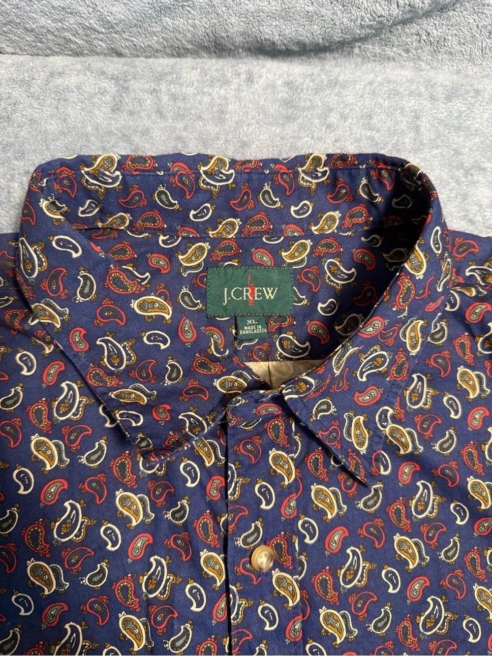 Vintage J. Crew - Men's Size XL Navy Paisley Button-Down Long-Sleeve Shirt
